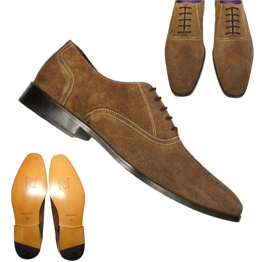 NEW Paul Drish Brown Suede Dress Shoes Mens 11 Leather Medallion-toe Oxfords 44 - Picture 10 of 11